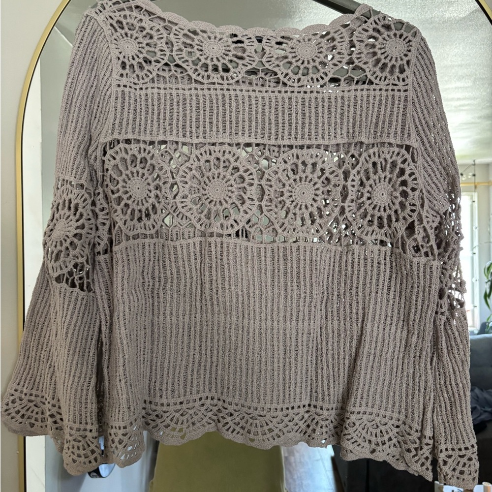 Dolce Cabo Crochet Beige Boho Blouse
